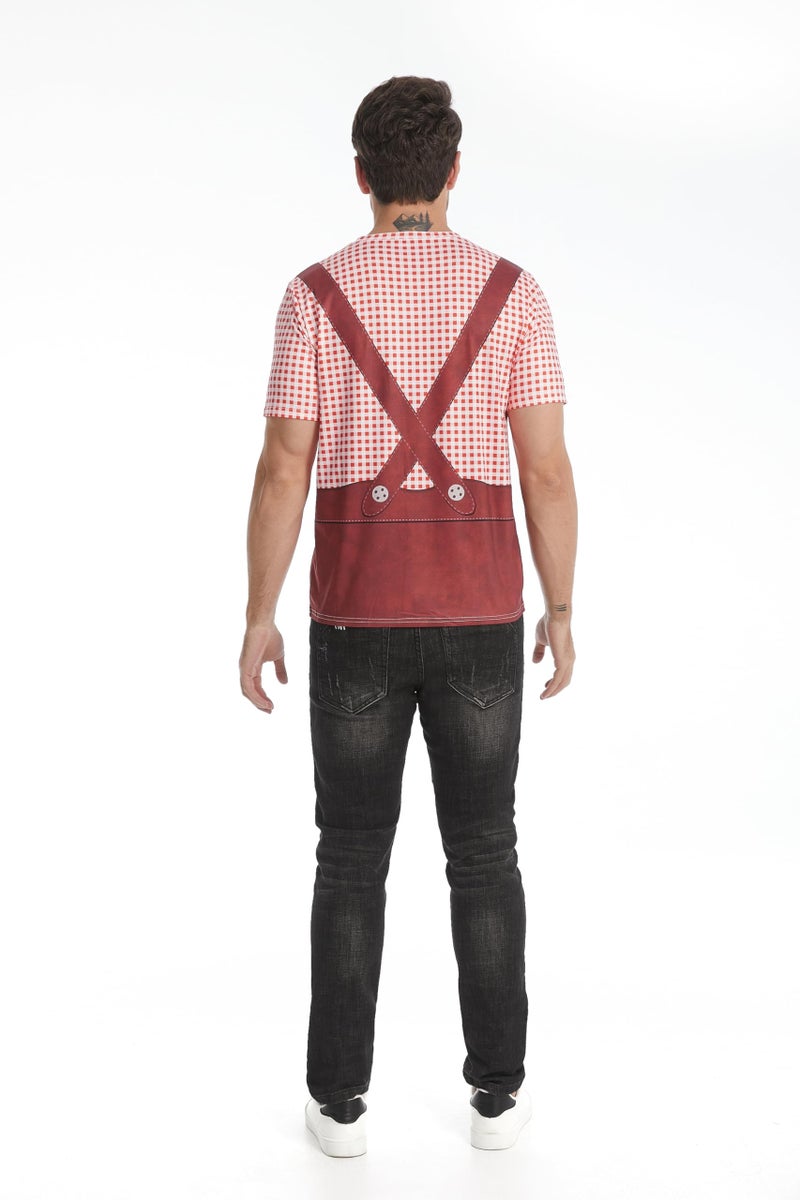 GRAJTCIN Men's Bavarian Oktoberfest Costume Short Sleeve T-Shirt (X-Large) Red - Image 2